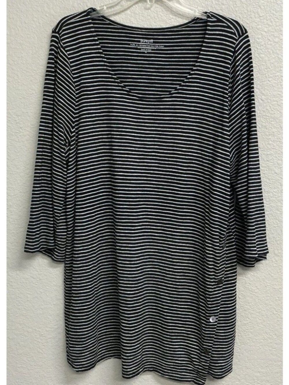 Pure J Jill Asymmetric Button Tunic Black & White Stripe Women’s Size XL Top